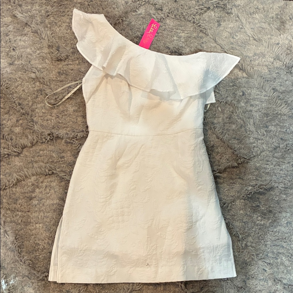White One-Shoulder Ruffle Dress